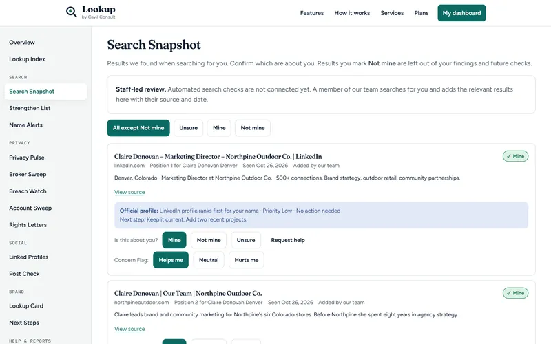 Concern Flags screen, shown with a fictional demo account